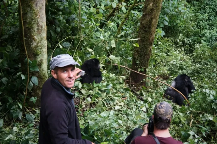 A couple trekking gorilla in Bwindi