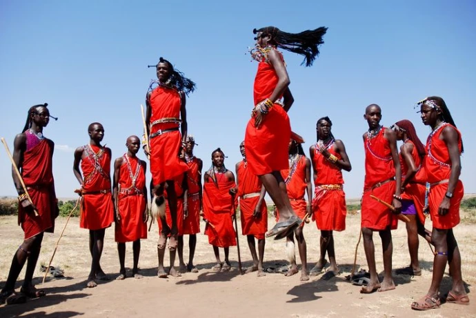 Masai men jumping high 