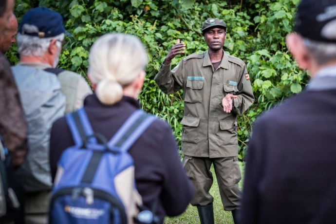 A guide briefing for gorilla trekking in Bwindi